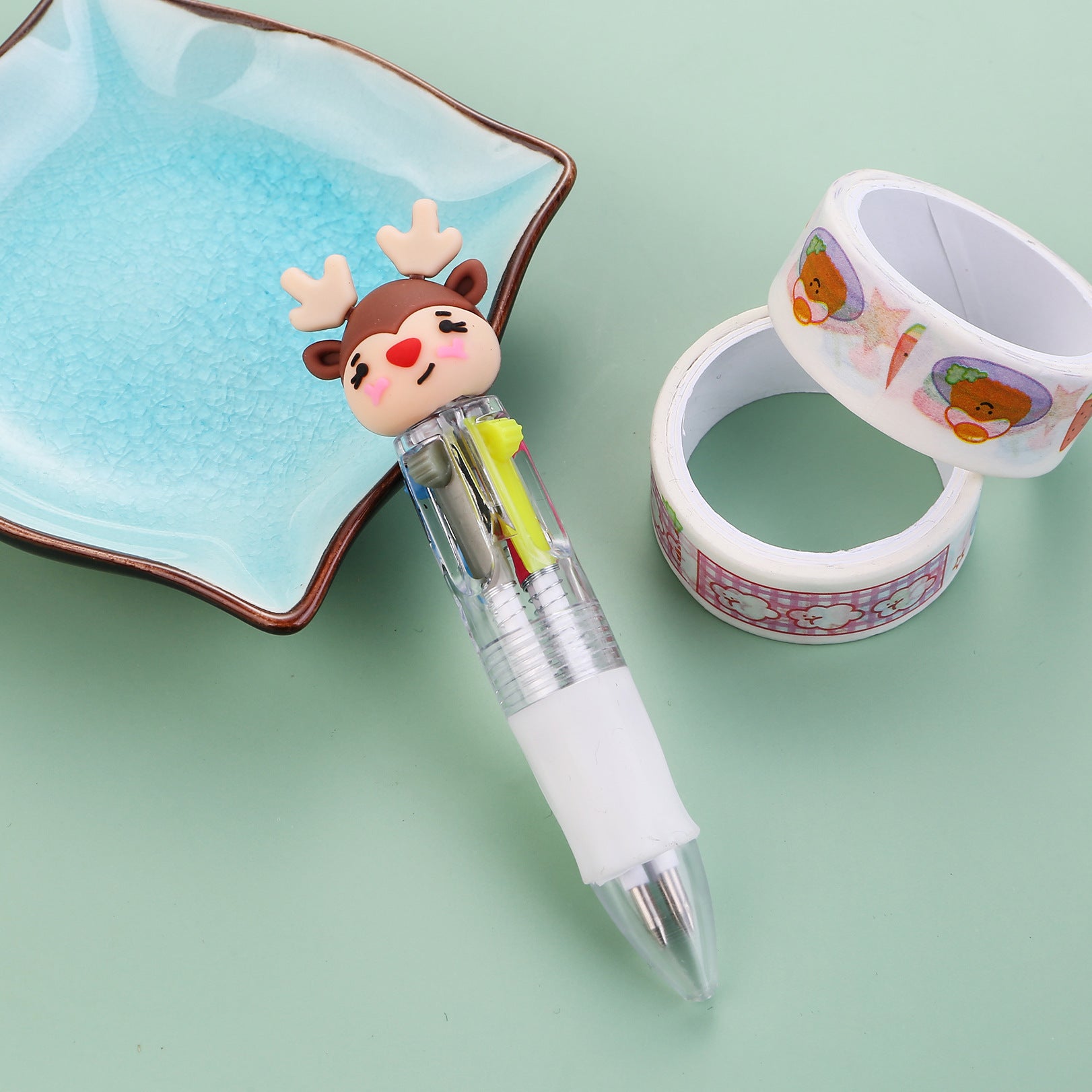Wholesale Christmas Cartoon Deer Old Man Mini Four Color Plastic Ballpoint Pen